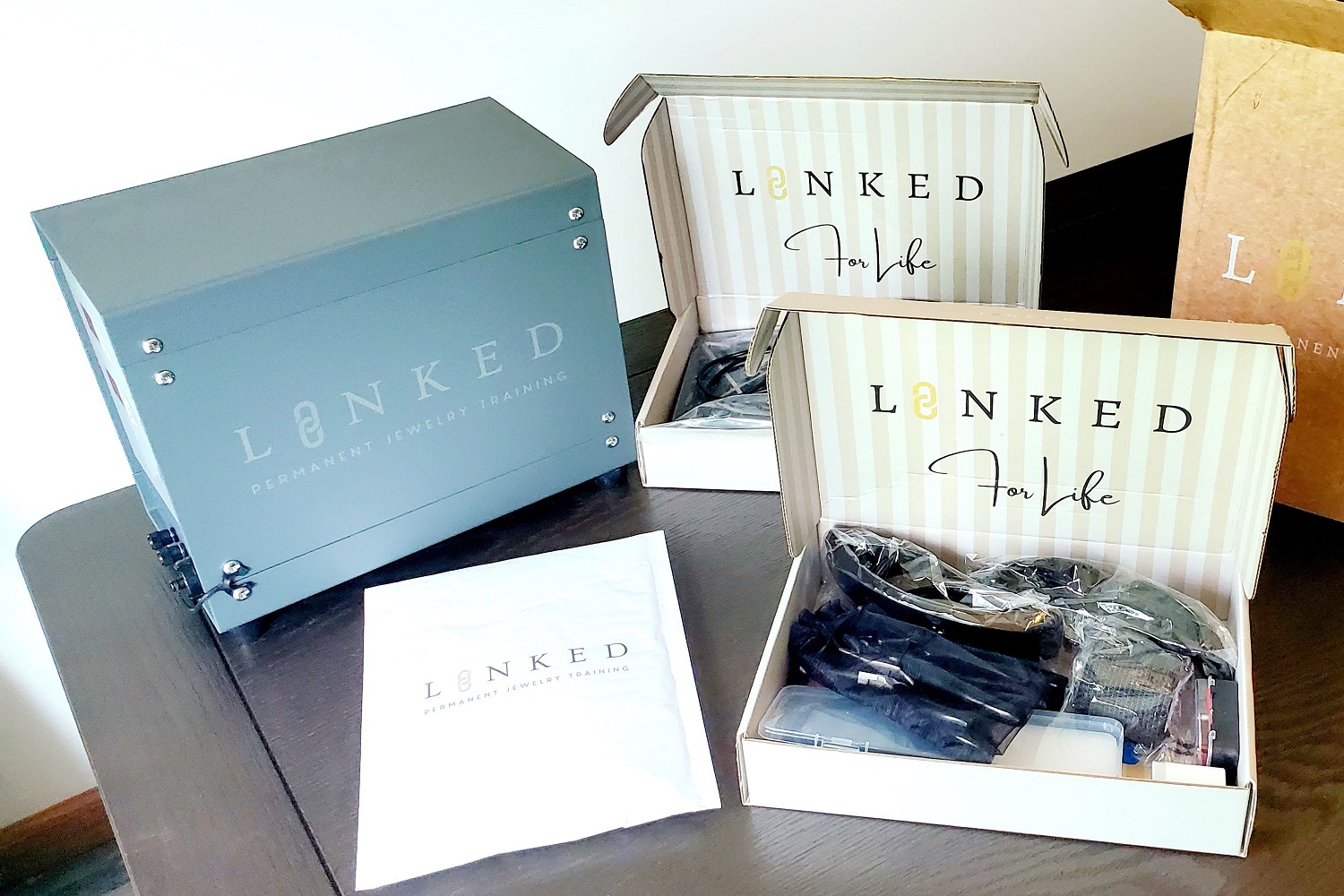 LINKED Deluxe startup kit displayed on a table