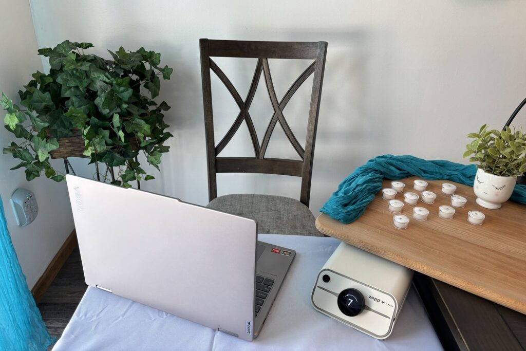 laptop set up at permanent jewelry station for training