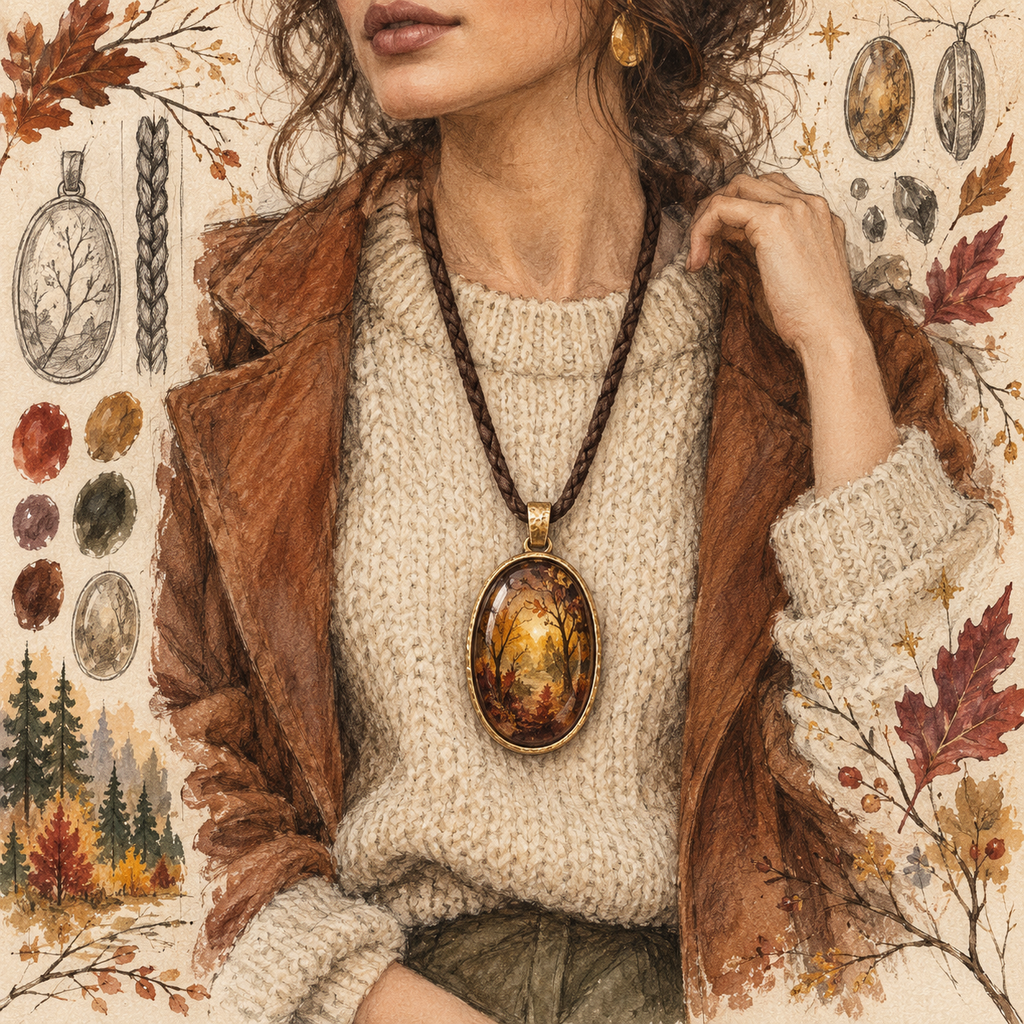 woman wearing oversized necklace charm