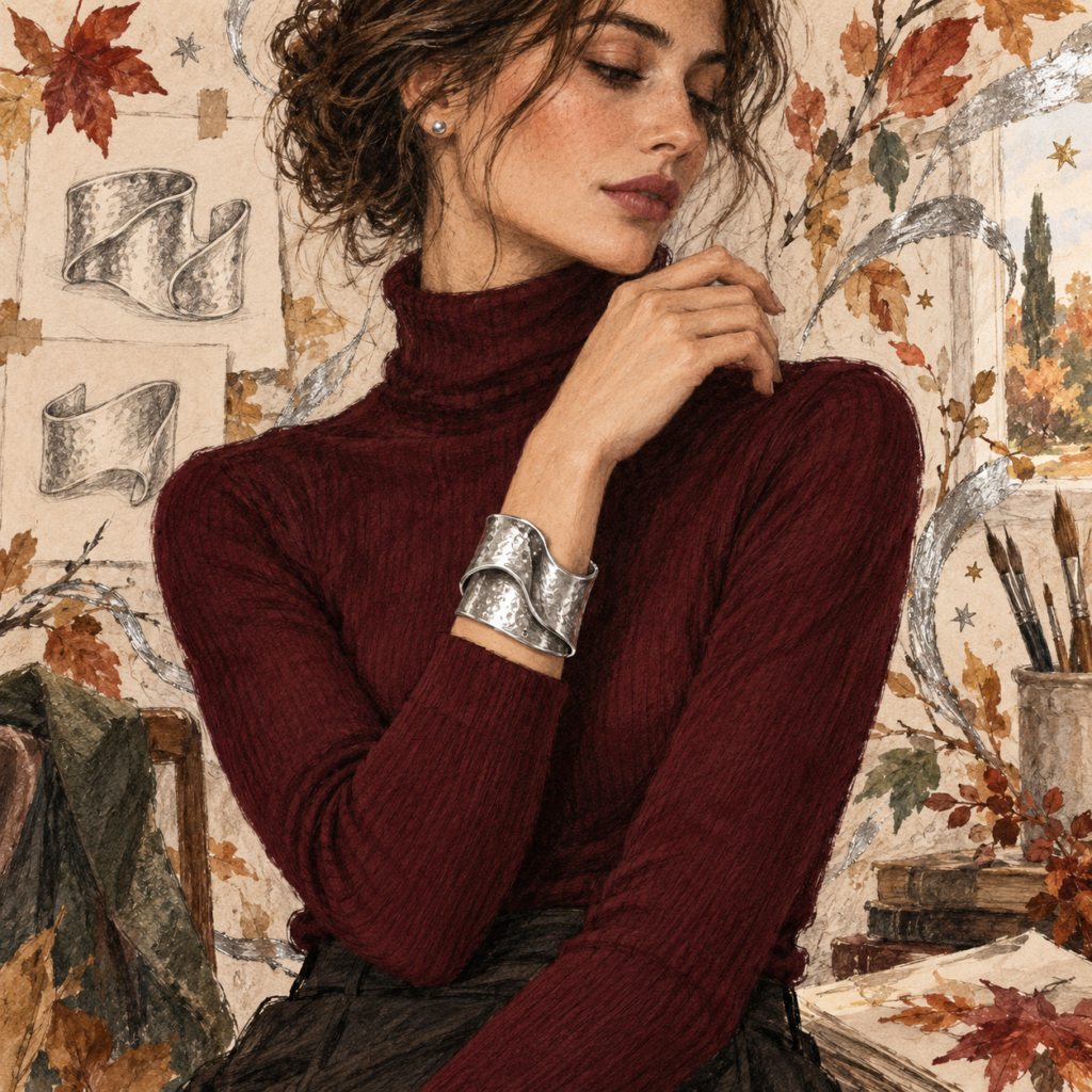 woman wearing silver arm cuff