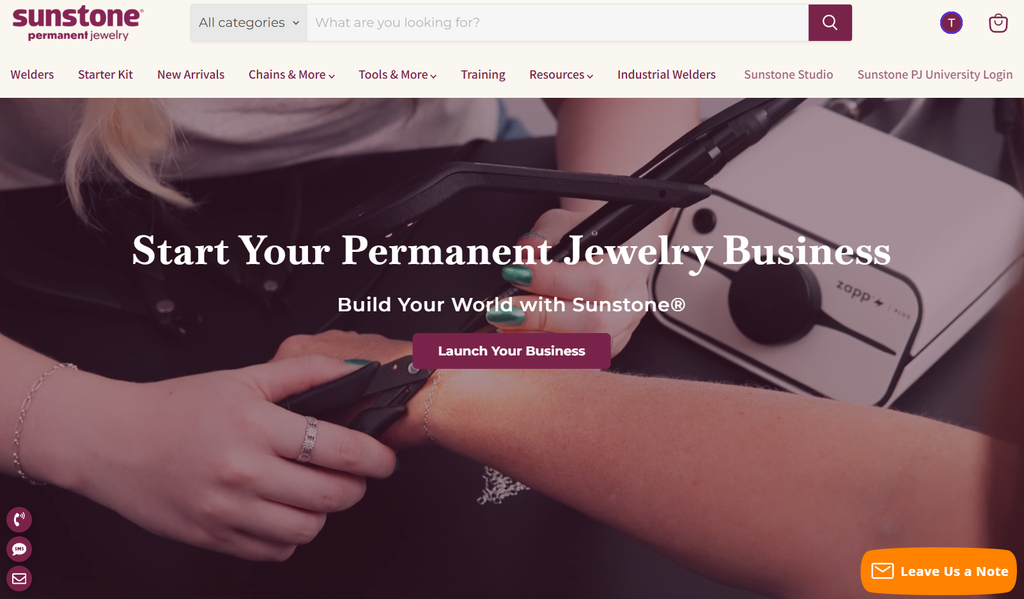 screenshot of Sunstone's Permanent Jewelry website